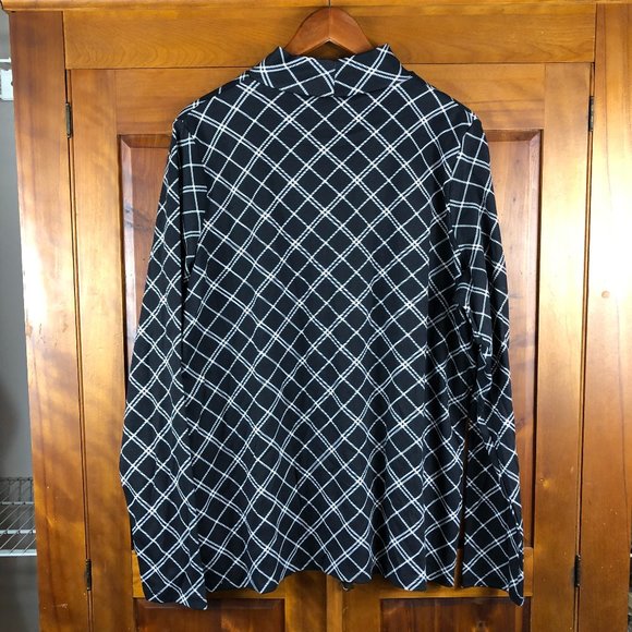 Kim Rogers Perfectly Soft Cotton Black & White Argyle Print Mock Neck Top - Picture 3 of 10